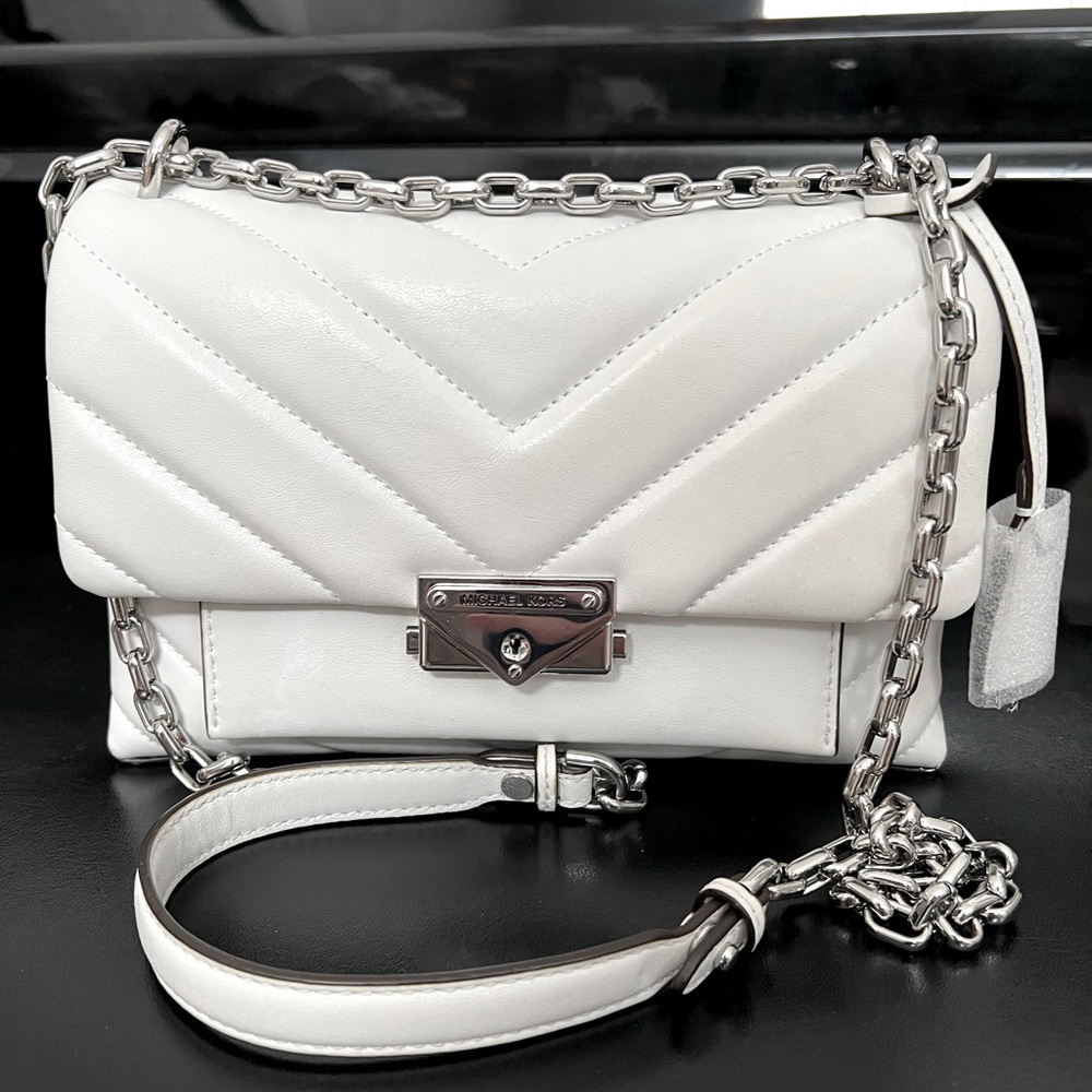 Michael Kors Cece chevron shoulder bag white silver